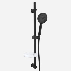 Modernes Euroshowers EuroFlux Duschset in Schwarz mit Handbrause, Duschstange, Brauseschlauch und Seifenschale.