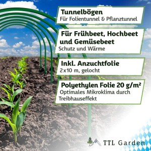 TTL GARDEN Pflanztunnel 65 x 60 cm 12er Set mit PE Folie Gelocht Frühbeet Tunnel Gewächshaus Folientunnel Pflanzenschutz Gemüsebeet