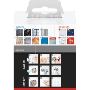 Verpackung Tesa Ekkro Garderobenhaken verchromt: Montageanleitung und geeignete Untergründe.