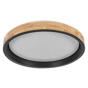 Osram LED-Deckenleuchte Orbis Mariano, rund, mit Holz-Ring, schwarzem Rahmen und Click-Dim.