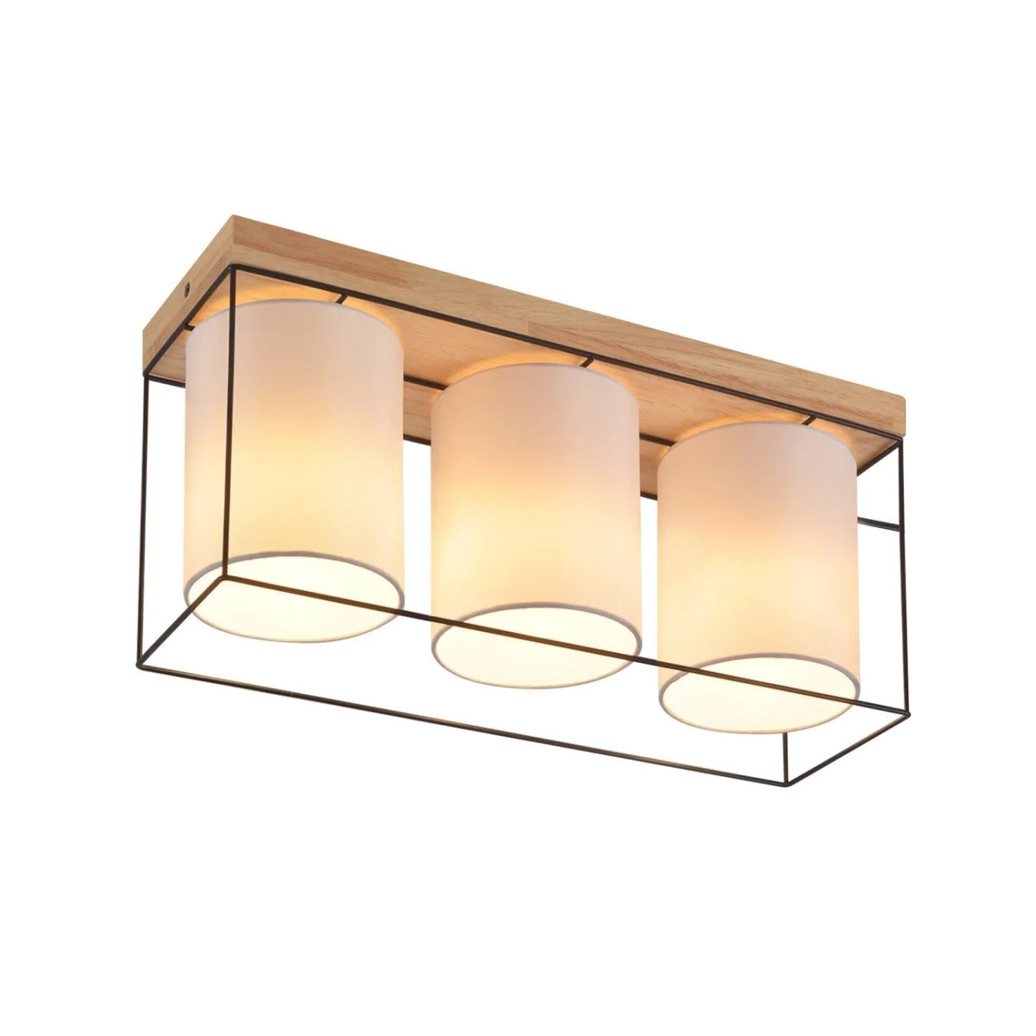 ZMH Deckenleuchte Flur Holz 3-flammig E14 Vintage Mit Stoff-Lampenschirm Industrial Retro