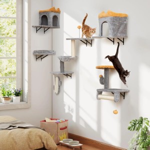 Costway Katzentreppe Kletterbaum 6 PCS Kletterwand Katzen Grau