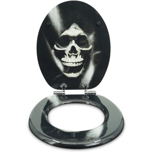 Sanfino WC-Sitz Skull: Toilettendeckel aus Holz mit Totenkopf und Absenkautomatik.