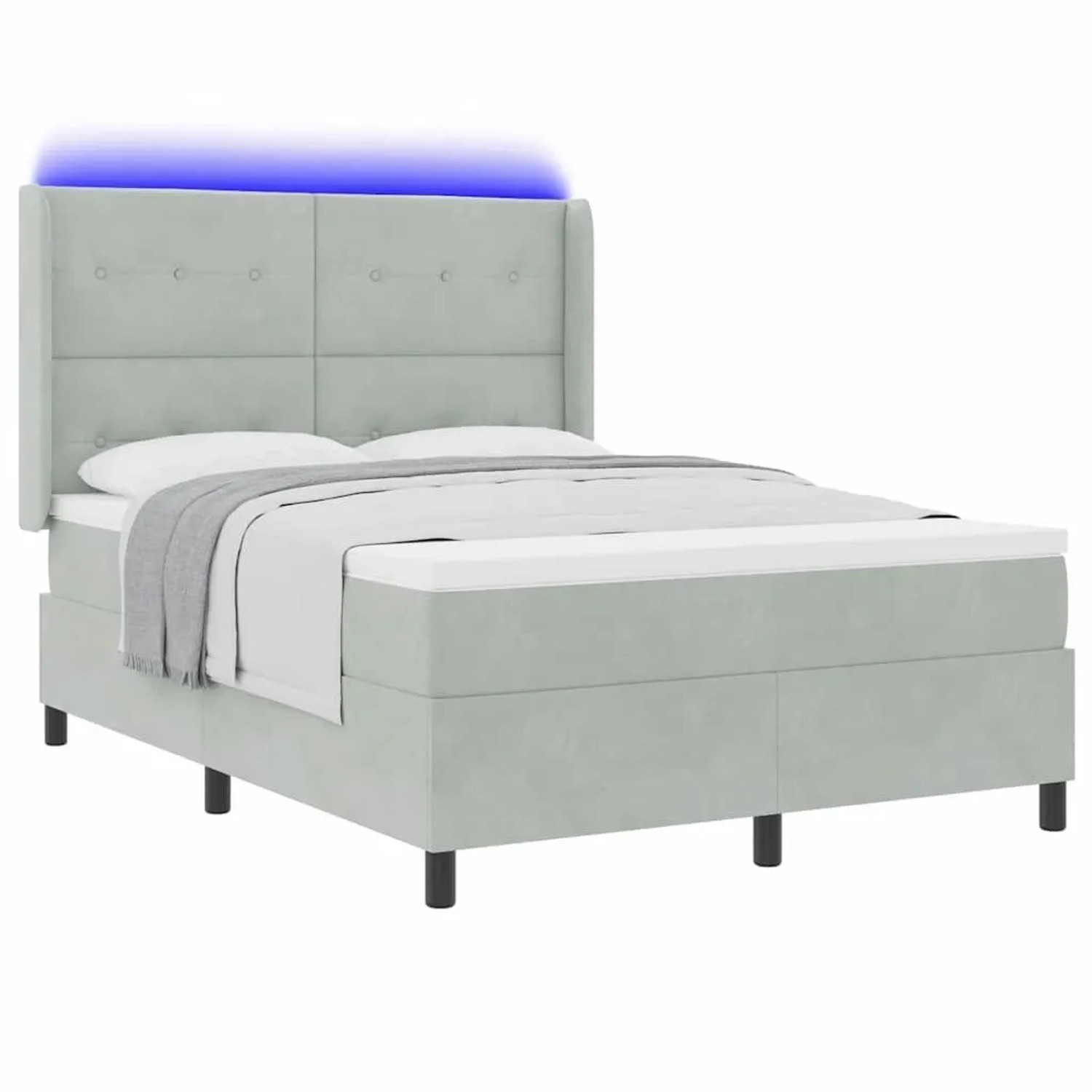 vidaXL Boxspringbett mit LED-Lichtleisten Hellgrau 140 x 190 cm Samt 3343862