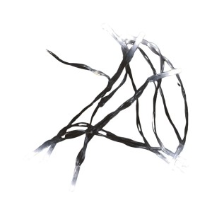 Gebündelte batteriebetriebene LED-Lichterkette mit transparentem Kabel und kaltweißen Lichtern. Ideal für Deko.