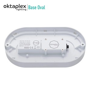 Oktaplex LED Kellerleuchte Base, 9W, 800lm, IP65, neutralweiß, ovale, weiße Feuchtraumleuchte.