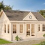 Unbehandeltes Alpholz Gartenhaus Clockhouse-XL mit Satteldach, 570x420 cm.