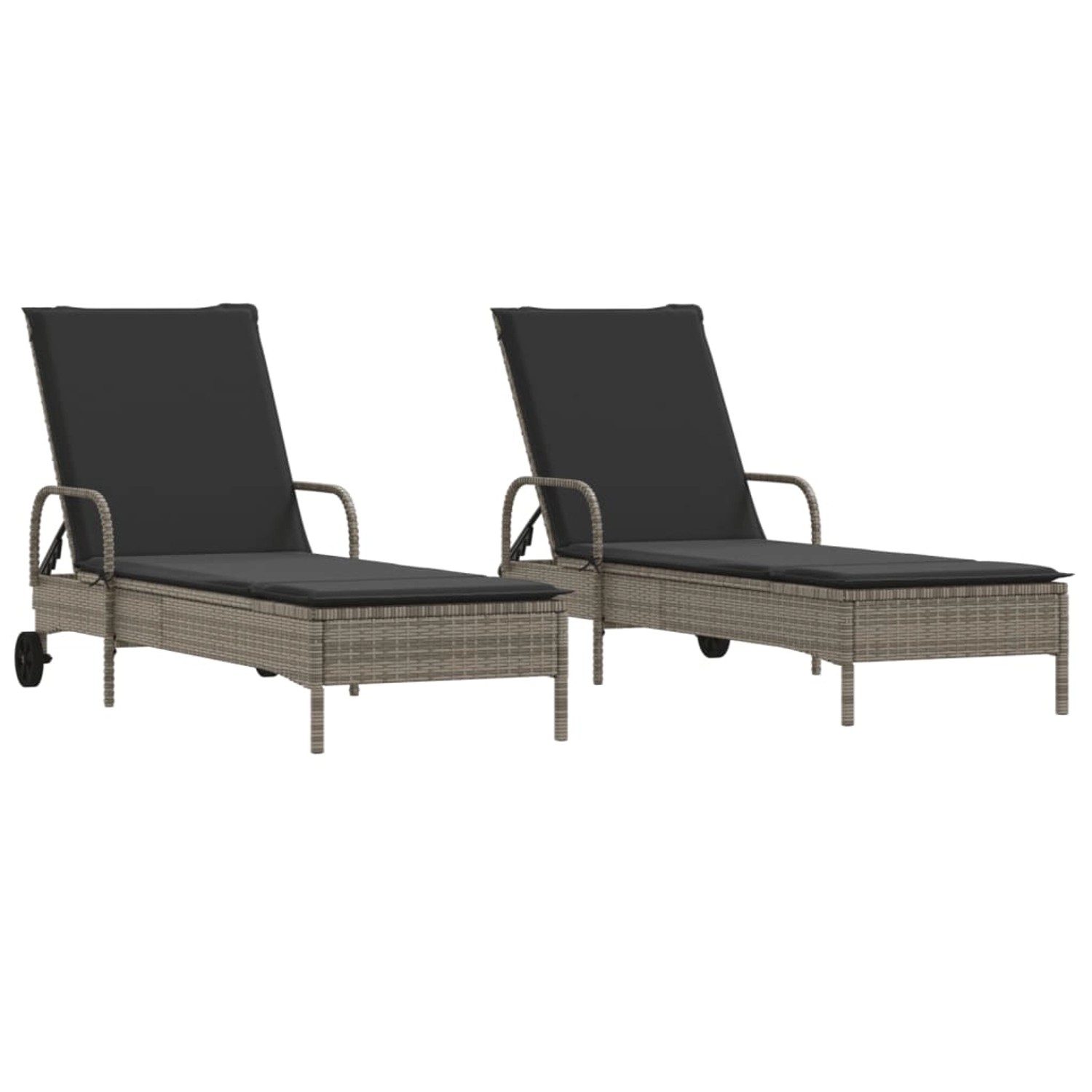 VidaXL Sonnenliegen mit Auflagen 2 Stk. Grau Poly Rattan 61 x 200 x 48 cm