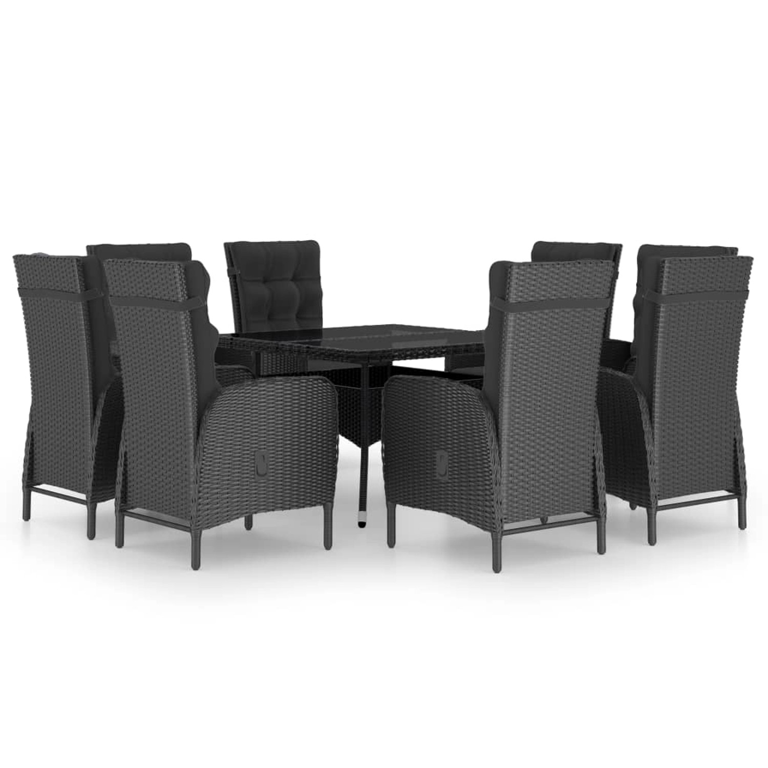 vidaXL 9-tlg Garten-Essgruppe Poly Rattan und Glas Schwarz günstig online kaufen