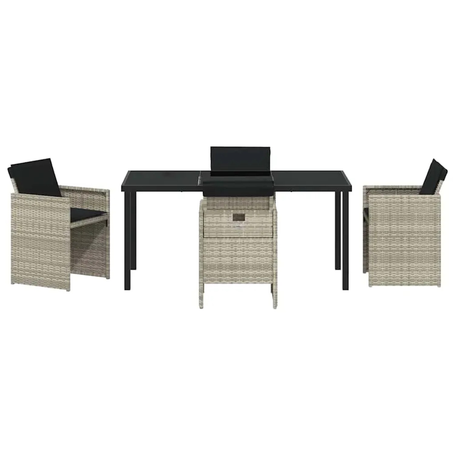 Hellgraue 5-tlg. vidaXL Garten Essgruppe aus Poly Rattan mit Tisch und Stühlen.