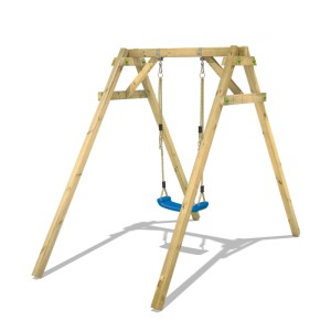 Wickey Schaukel Smart One, rote Kinderschaukel aus Holz mit blauem Schaukelsitz.