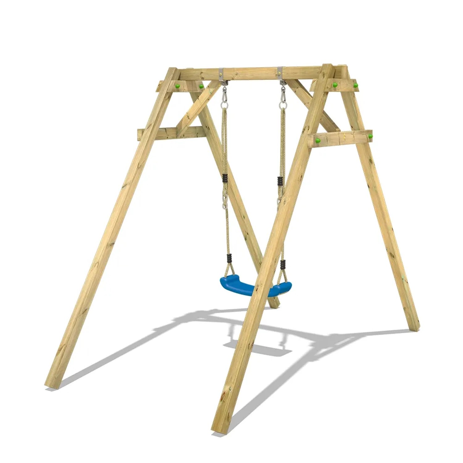 Wickey Schaukel Smart One, rote Kinderschaukel aus Holz mit blauem Schaukelsitz.