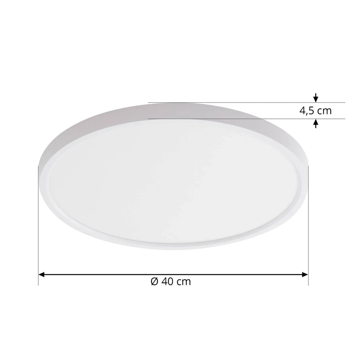 Weiße, runde Lindby LED Smart Home Deckenlampe Denora, 40 cm Durchmesser, für Wohnzimmer.