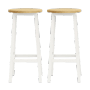 Vasagle Barhocker-Set, 2 weiße Hocker mit Holz-Sitzfläche und Fußstütze.