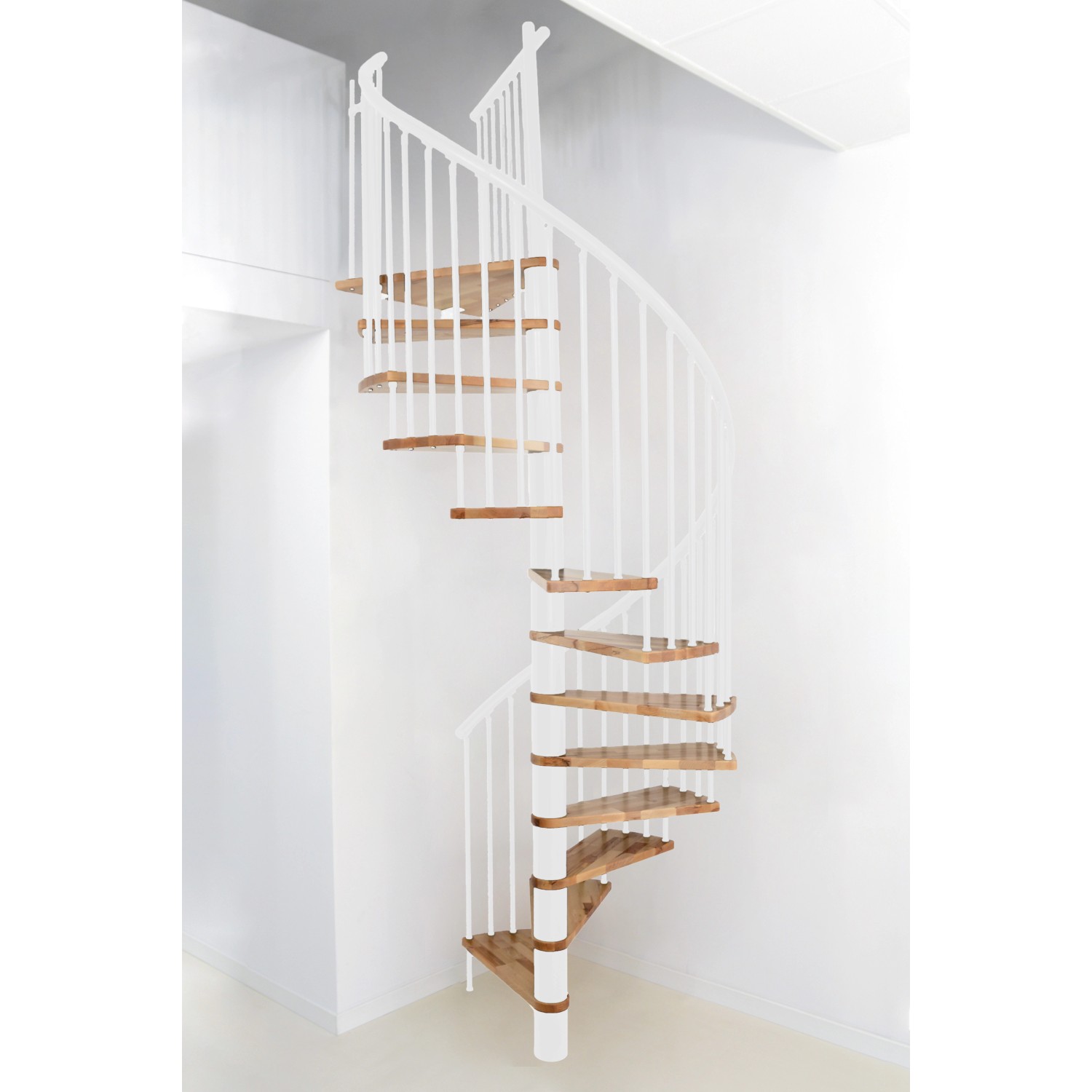 Minka Spindeltreppe Spiral Effect Buche Weiß Ø 140 cm Geschosshöhe bis 305,5 cm_2