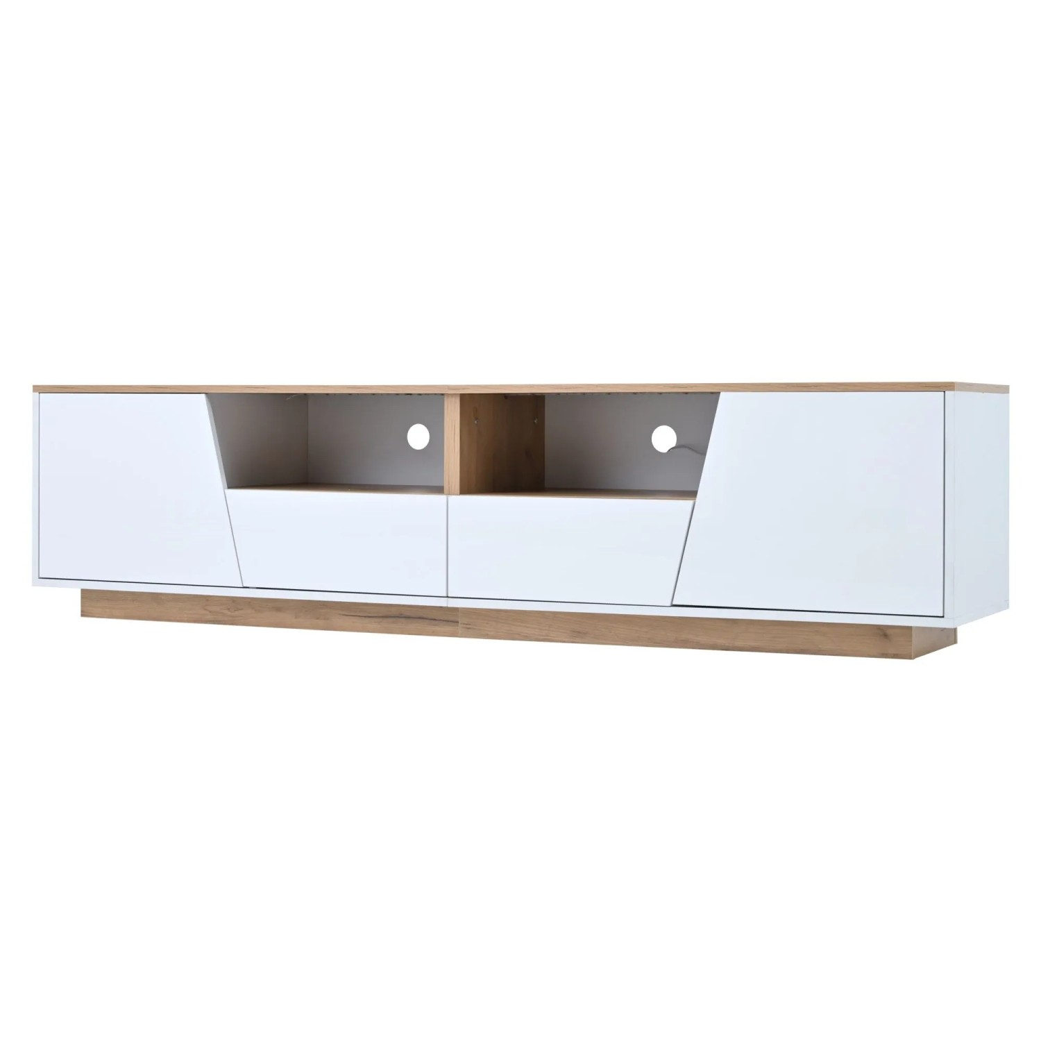 okwish TV Schrank mit LED Schubladen Hochglanz Lowboard Wohnzimmer 180x40x46cm Weiß