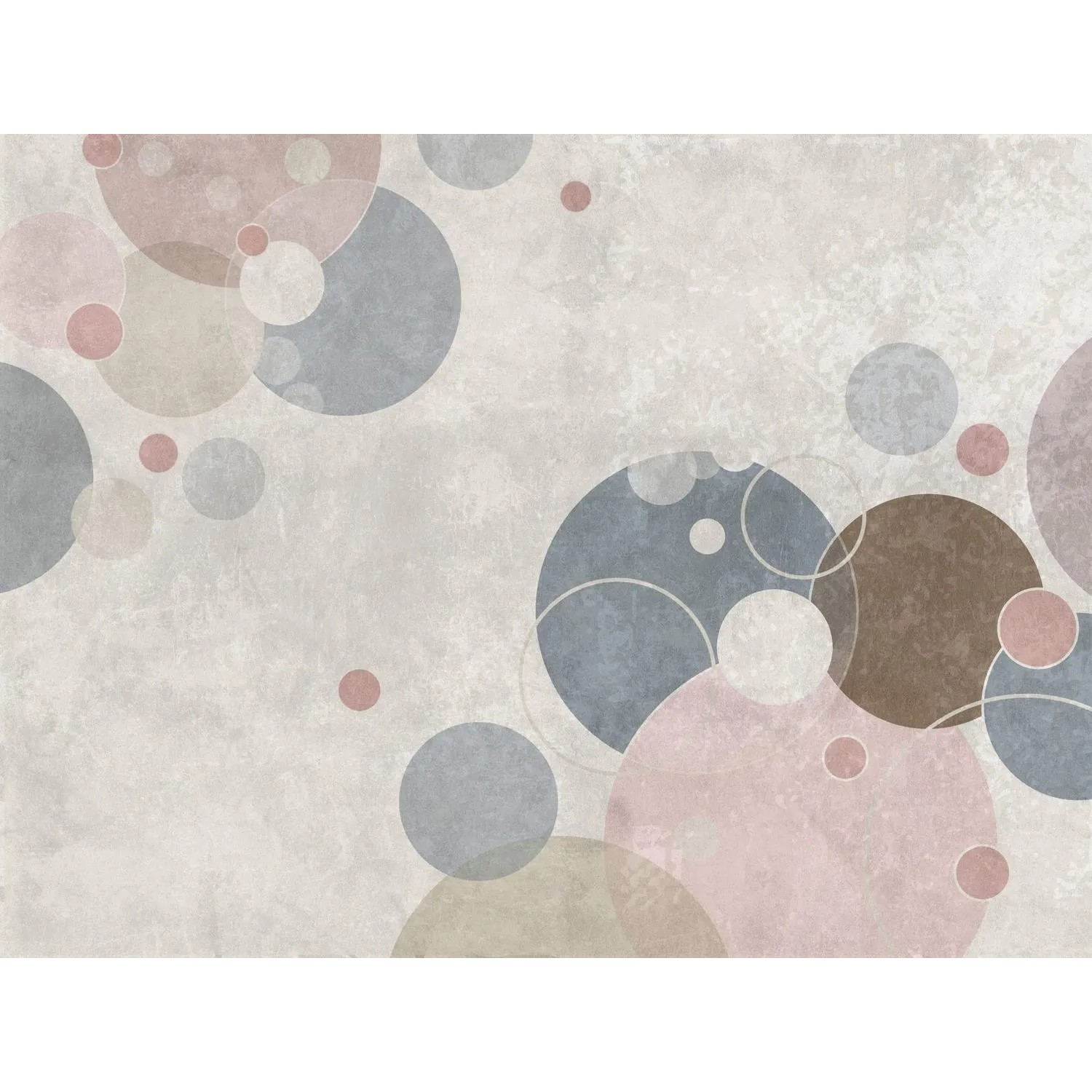 PROFHOME Kindertapete mit Kreismuster in Grau, Beige, Blau und Rosa.