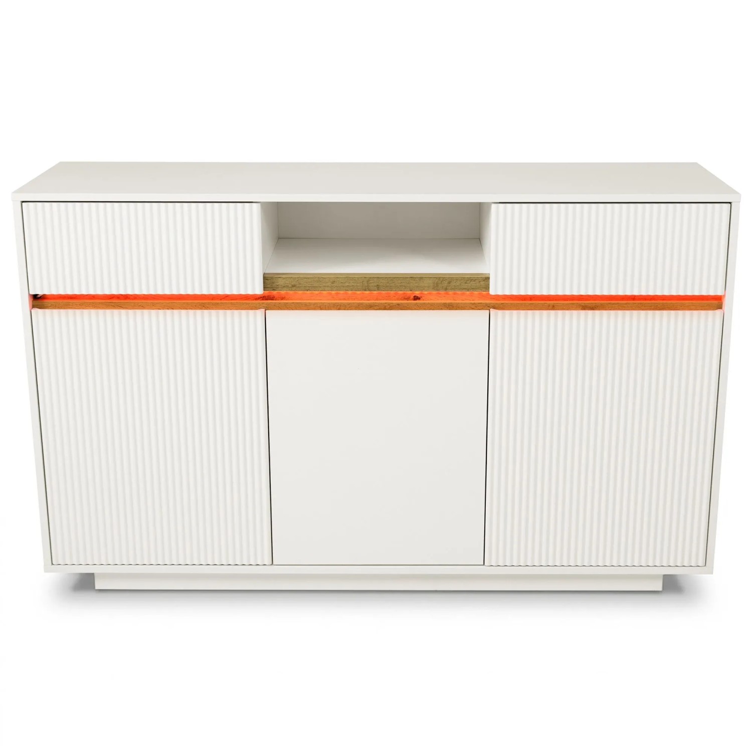 okwish Sideboard mit LED 2 Schubladen 3 Türen Flur 140x40x85 cm Weiß