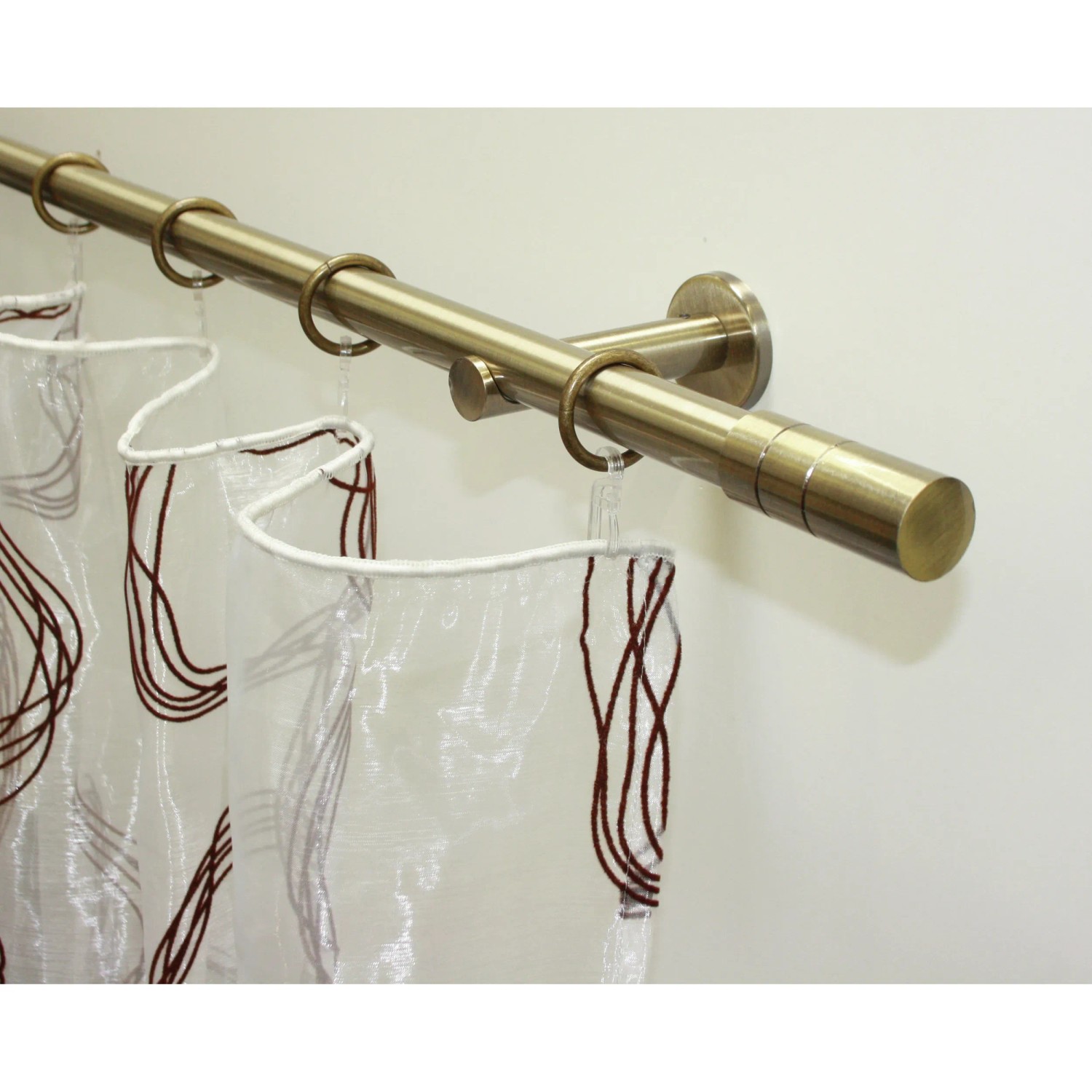 Gardinenstangen-Set Zylinder, Ø 20 mm, Messing Antik, 160 cm mit Gardine.