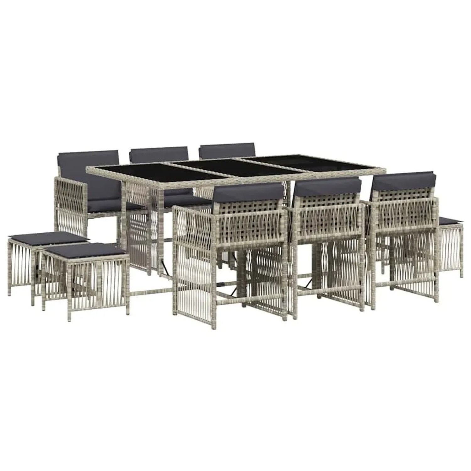 vidaXL 11-Tlg Garten-Essgruppe mit Kissen Hellgrau Poly Rattan 3211691