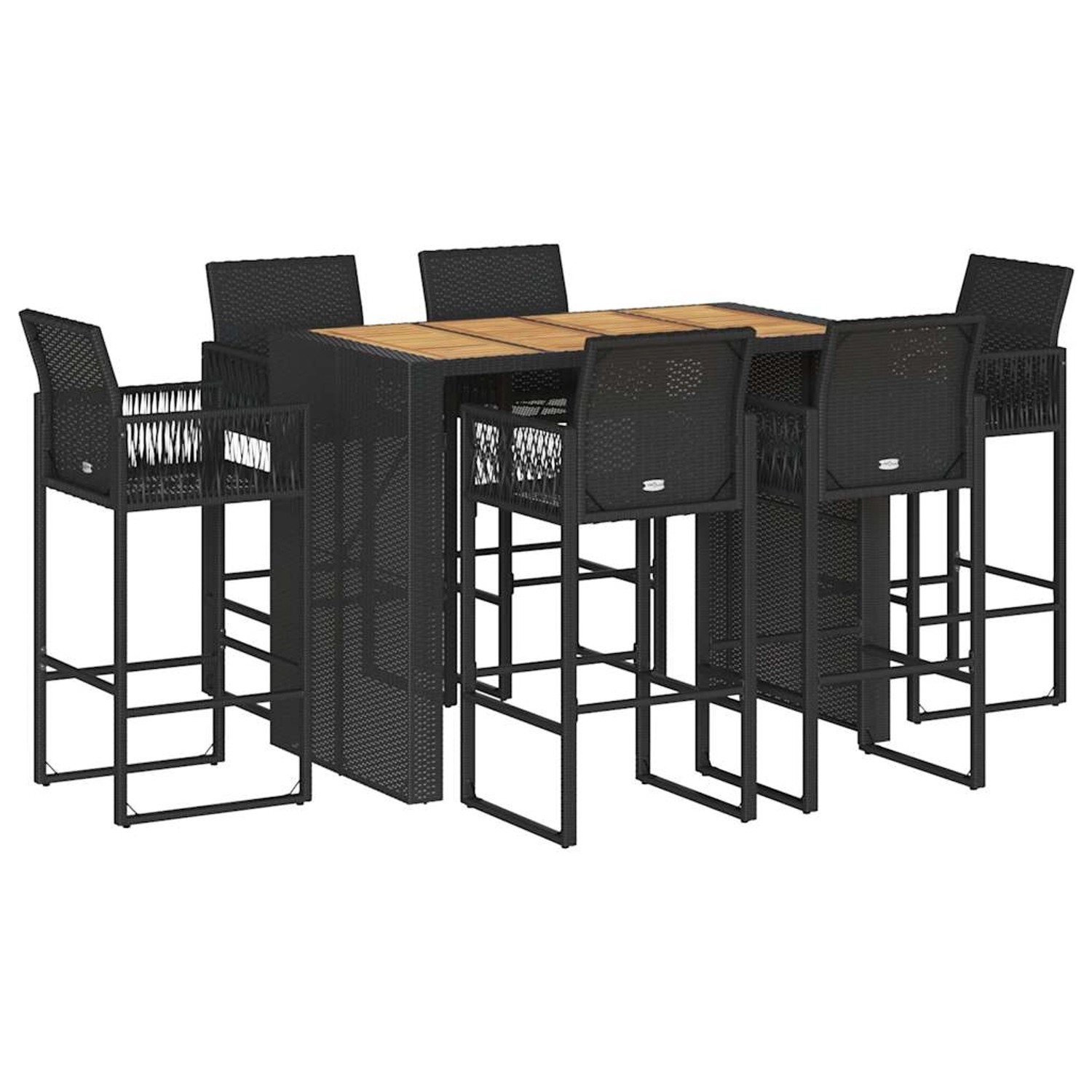vidaXL 7-Tlg Gartenbar-Set ohne Kissen Schwarz Poly Rattan Akazie 3328892