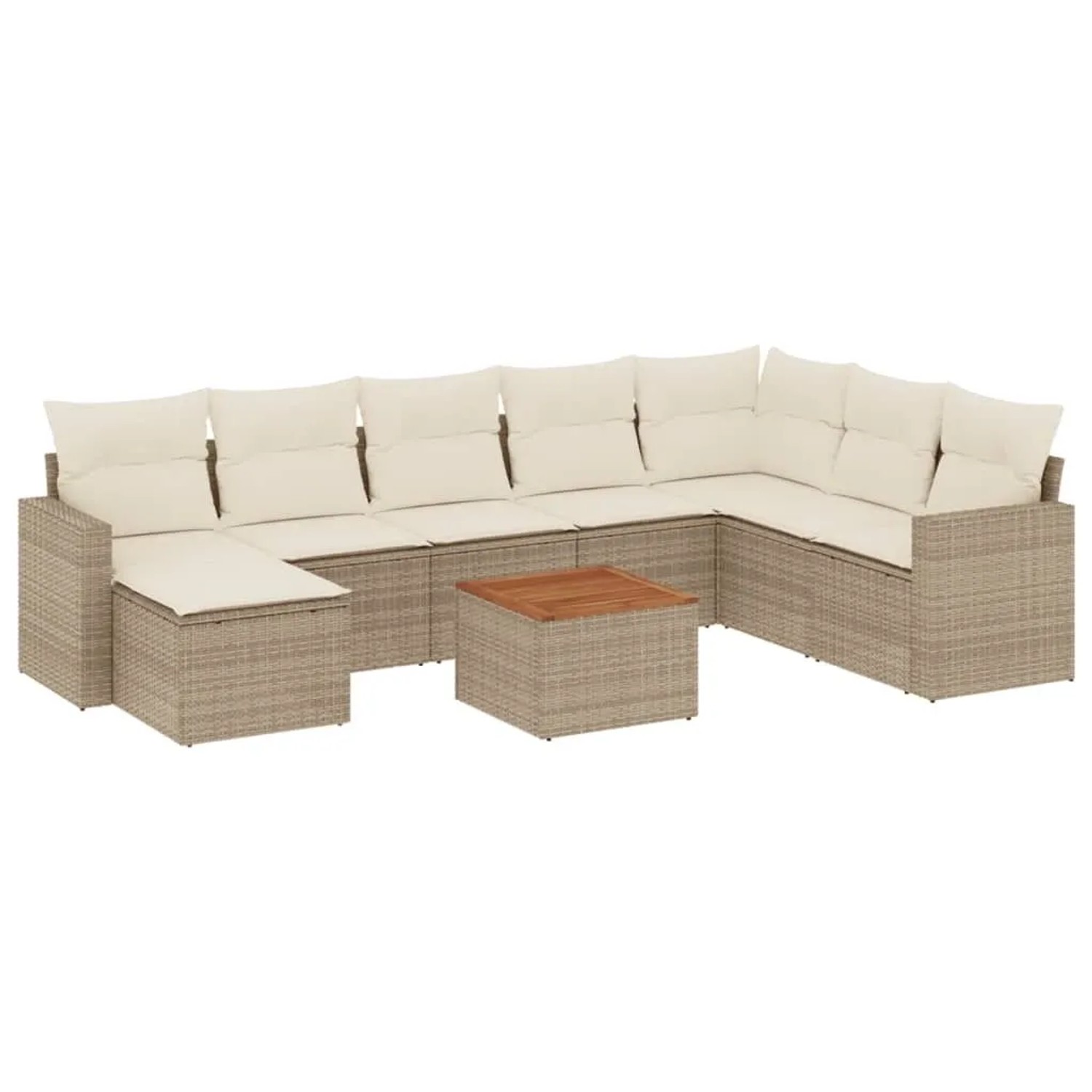 vidaXL 9-Tlg Garten-Sofagarnitur mit Kissen Beige Poly Rattan 3224259