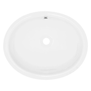 ML-Design Waschbecken, oval, weiß glänzend, mit Ablaufgarnitur. Keramikwaschbecken für Bad oder Gäste-WC.