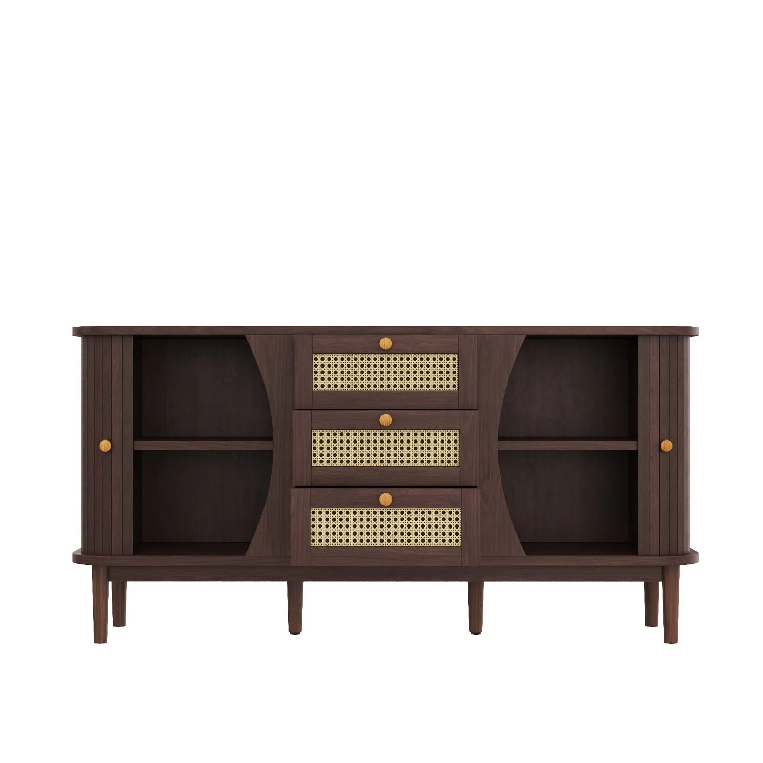 Okwish Sideboard Mit Schiebetüren Einlegeböden Rattan 140.5x76x40cm Braun