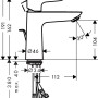 Technische Zeichnung: Hansgrohe Talis E 110 Waschtischarmatur mit Maßen.