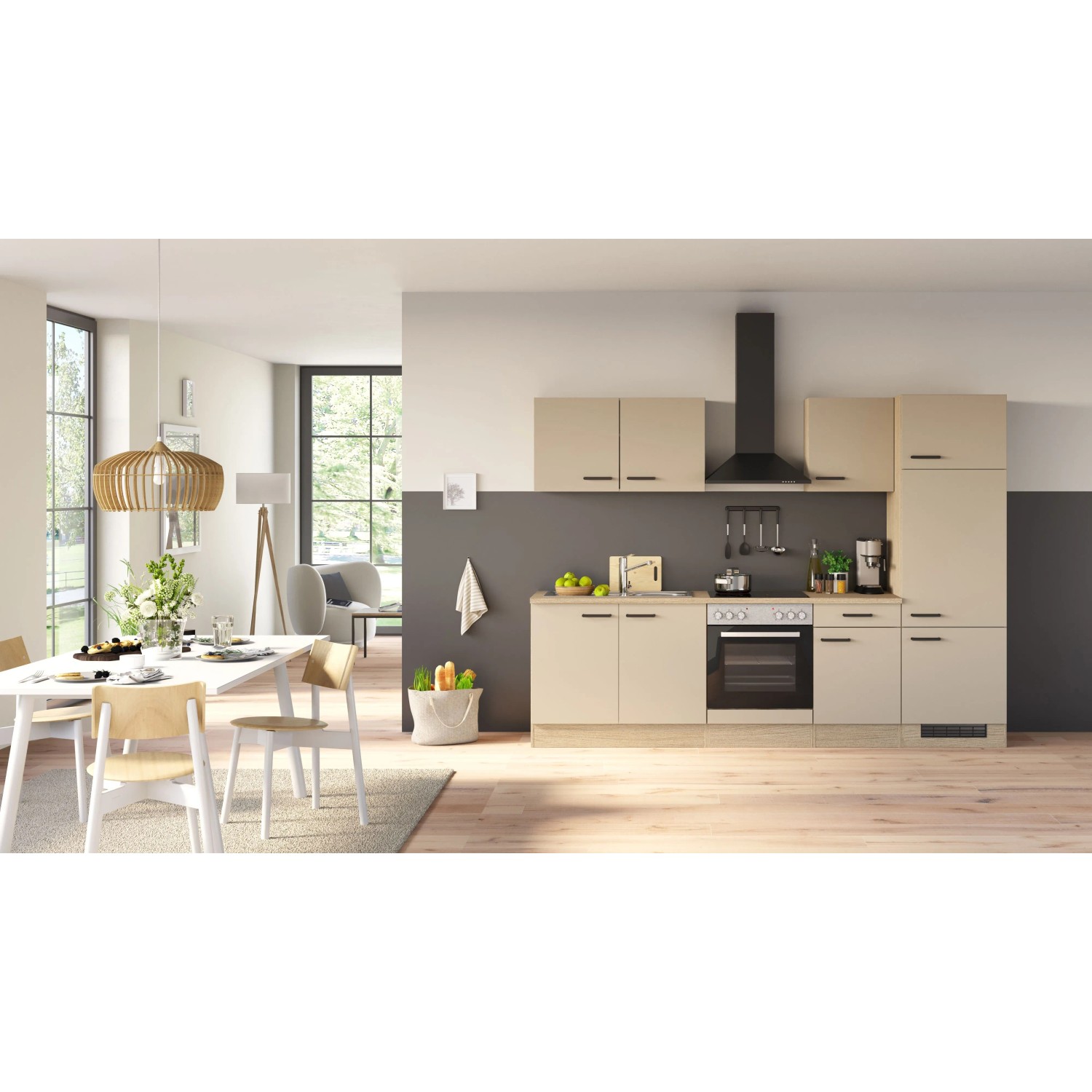 Flex-Well Exklusiv Küchenzeile 2201 Creso ohne E-Geräte 270 cm Cashmere Matt