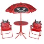 3-tlg. Garten-Bistro-Set für Kinder in Rot mit Marienkäfer-Motiv: Tisch, Sonnenschirm und zwei Stühle.