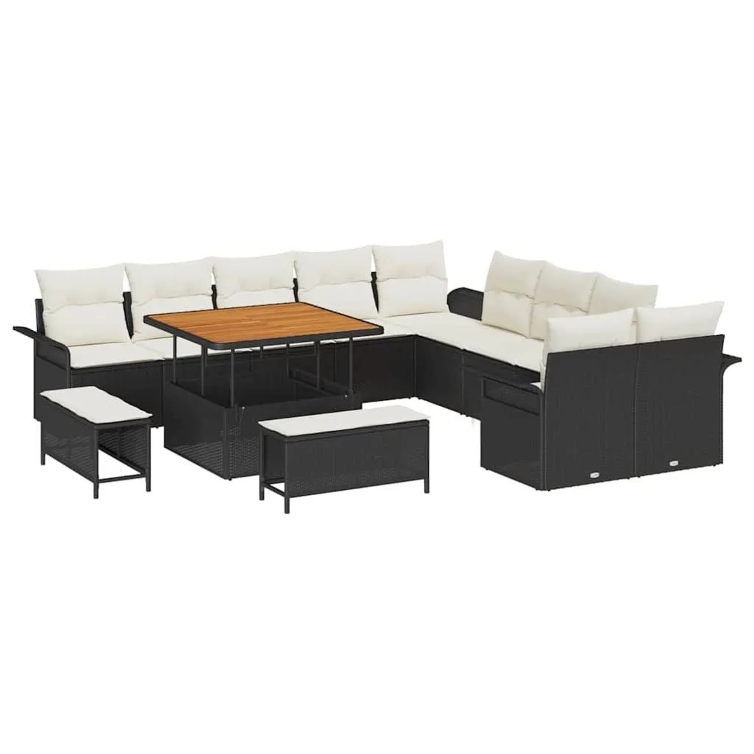 vidaXL Garten-Sofa-Set mit Kissen 13-Tlg Schwarz und Creme 3364135
