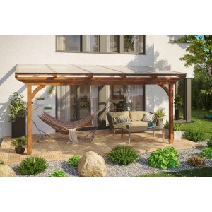 Skan Holz Terrassenüberdachung Ravenna 541 x 300 cm Douglasie Nussbaum