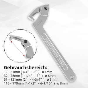 CCLIFE 4tlg Gelenk C Hakenschlüssel Verstellbar Nutmutternschlüssel für Nutmutter 19-170mm