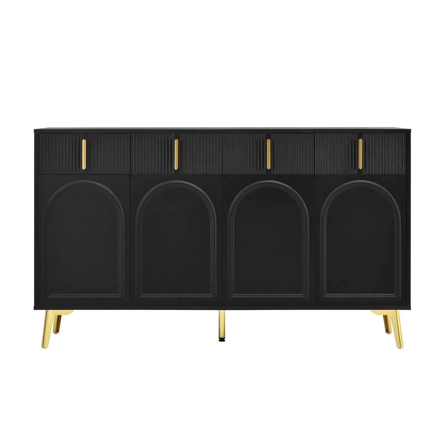 PXloue Sideboard Wohnzimmerschrank Schwarz mit 4 Schubladen und Verstellbaren Einlegeböden