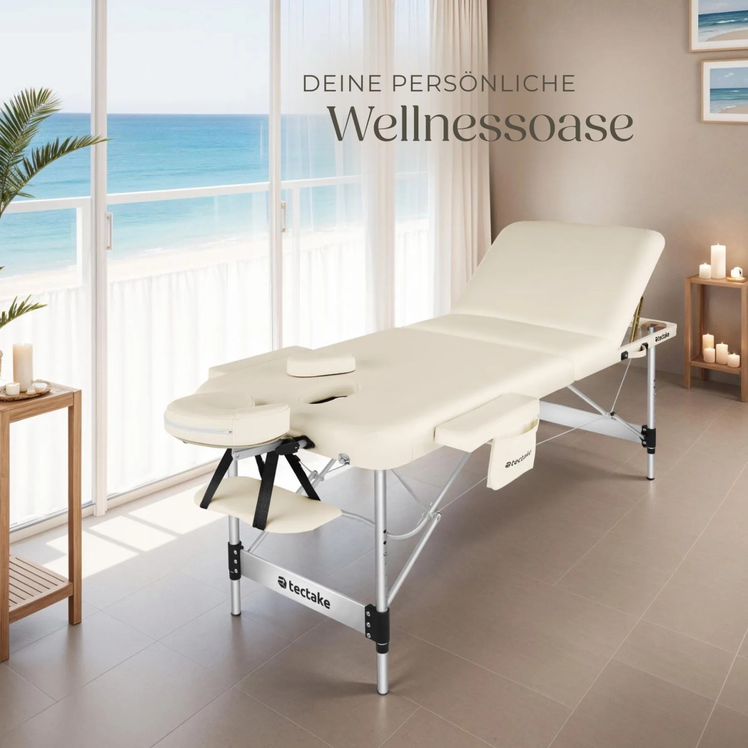 Tectake 3 Zonen Massageliege Phuket Breite 70 cm  Polsterung 5 cm Inklusive Tragetasche und 15 Einwegtücher  212 x 103 x 90 cm Beige_9