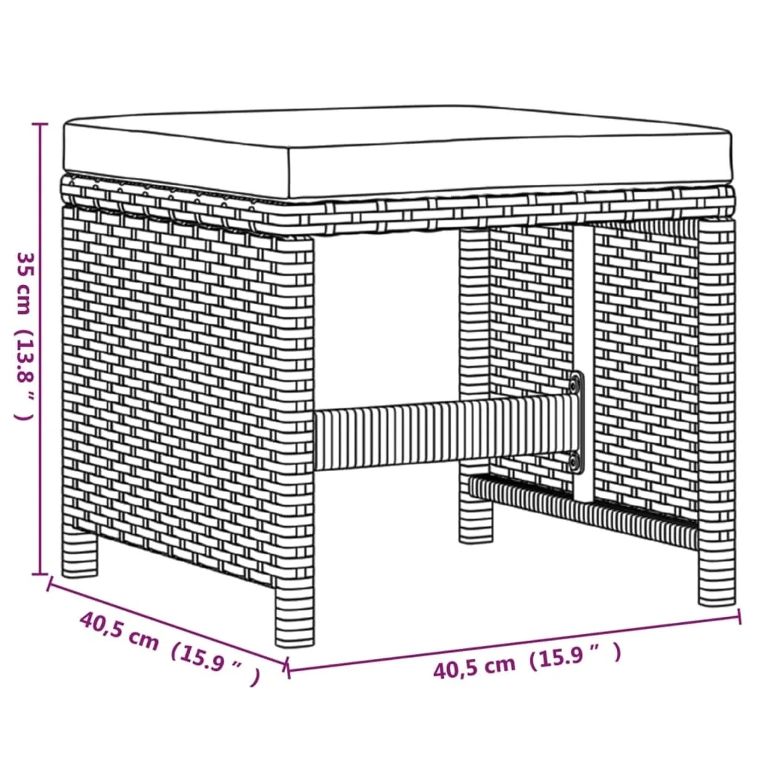 vidaXL Hocker aus Poly Rattan in Braun mit cremefarbenem Kissen, Teil der Garten Essgruppe.