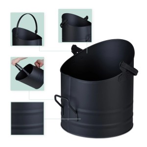 Relaxdays Ascheeimer Eisen Schwarz mit Kehrgarnitur 9,5 l 28,5 cm x 27,5 cm 1,3 kg