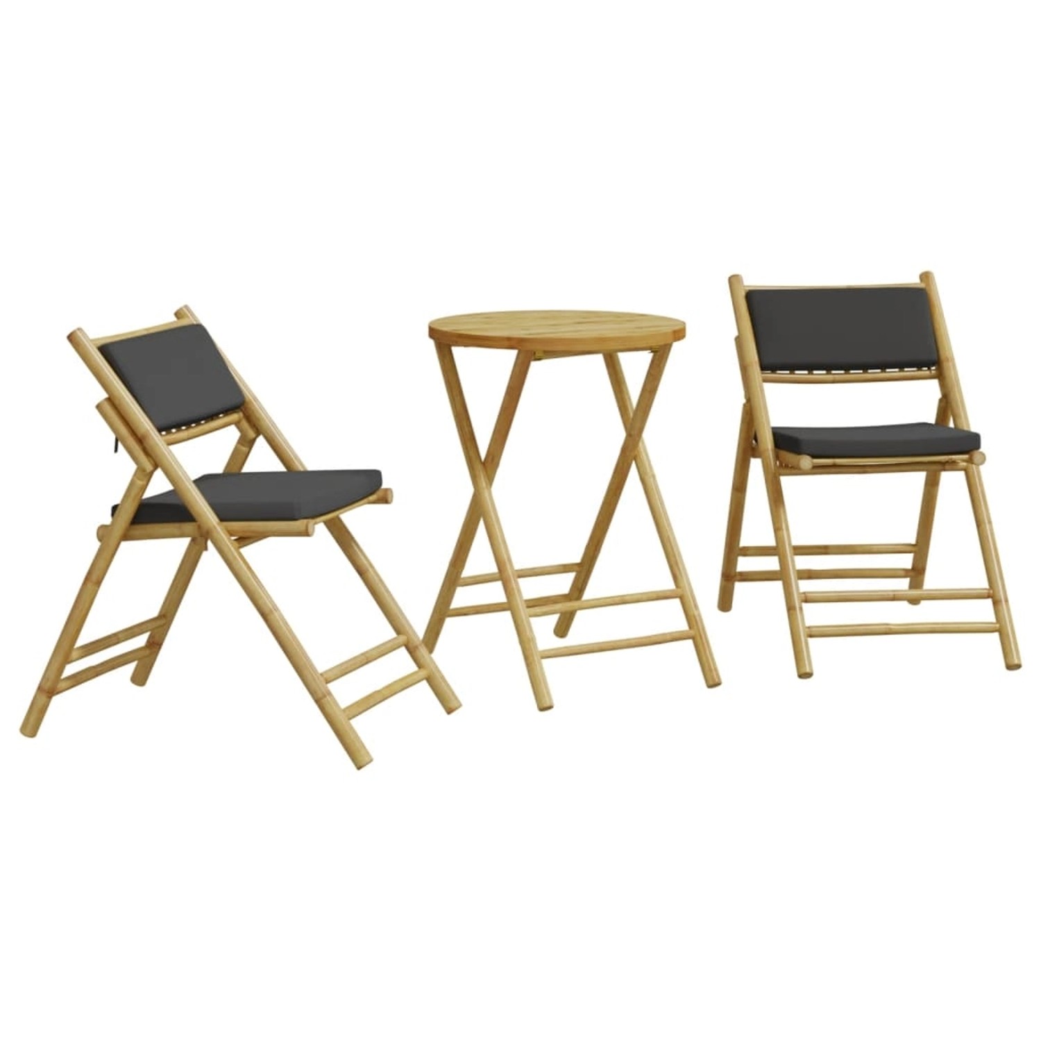 vidaXL 3-tlg Bistro-Set Klappbar mit Dunkelgrauen Kissen Bambus Modell 4