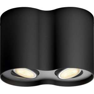 Schwarzer Philips Hue Pillar Doppelspot mit Dimmer für warmweißes bis kaltweißes Licht.