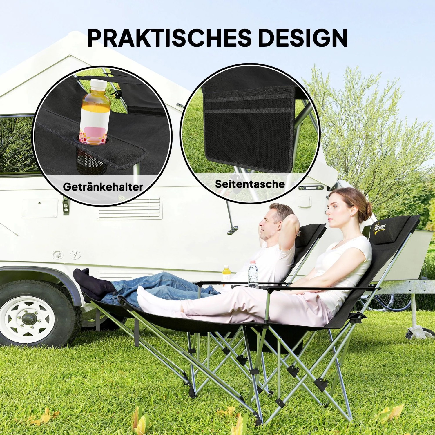 Outsunny Campingstuhl Metall Oxfordstoff Schwarz 82L x 100B x 88H cm_5