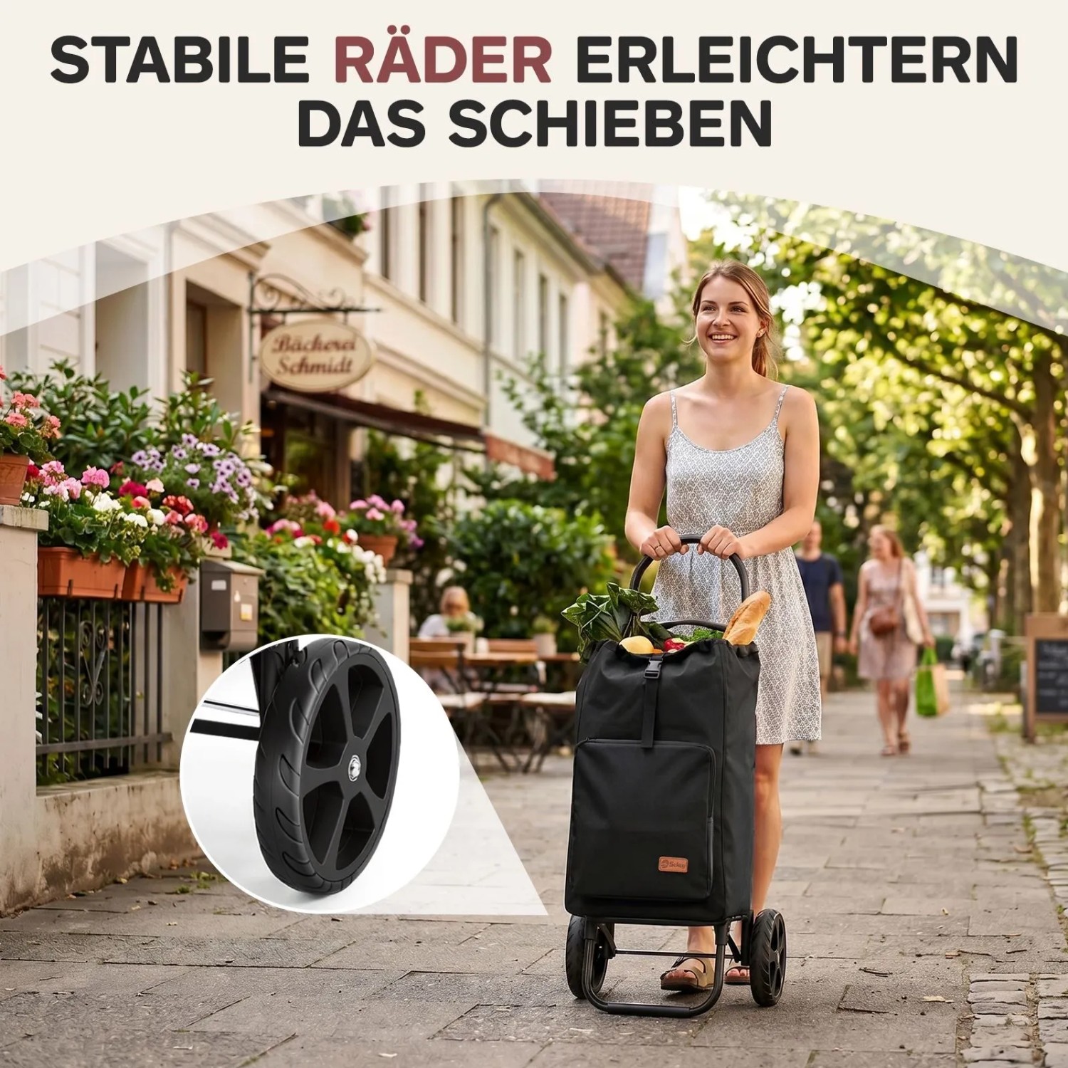 Sekey Einkaufstrolley, faltbarer Handwagen mit 50L Volumen in Schwarz.