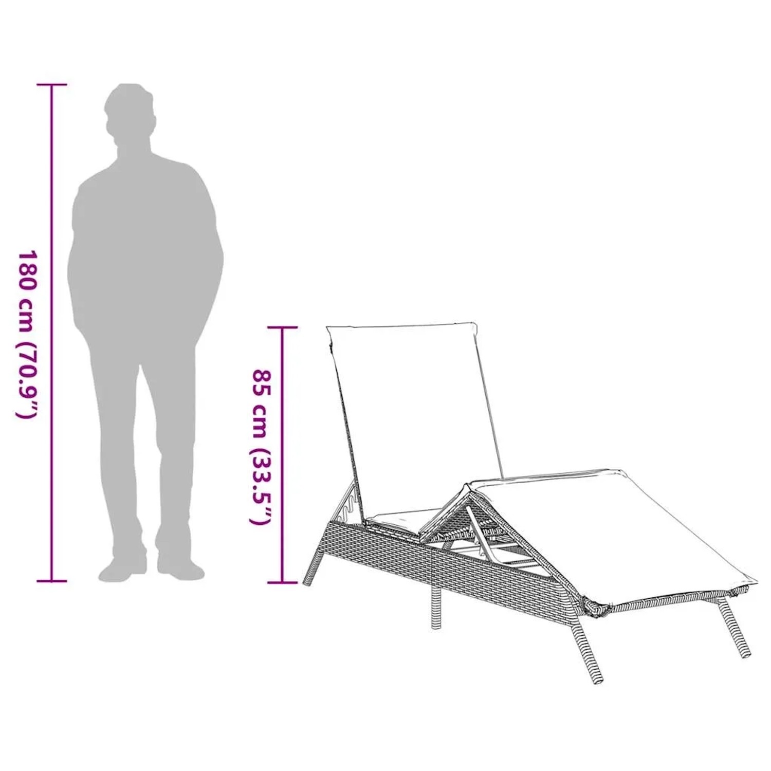 Braune vidaXL Sonnenliegen (2 Stk) mit Tisch aus Poly Rattan. Gartenmöbel Set mit Liegefläche und rotem Kissen.