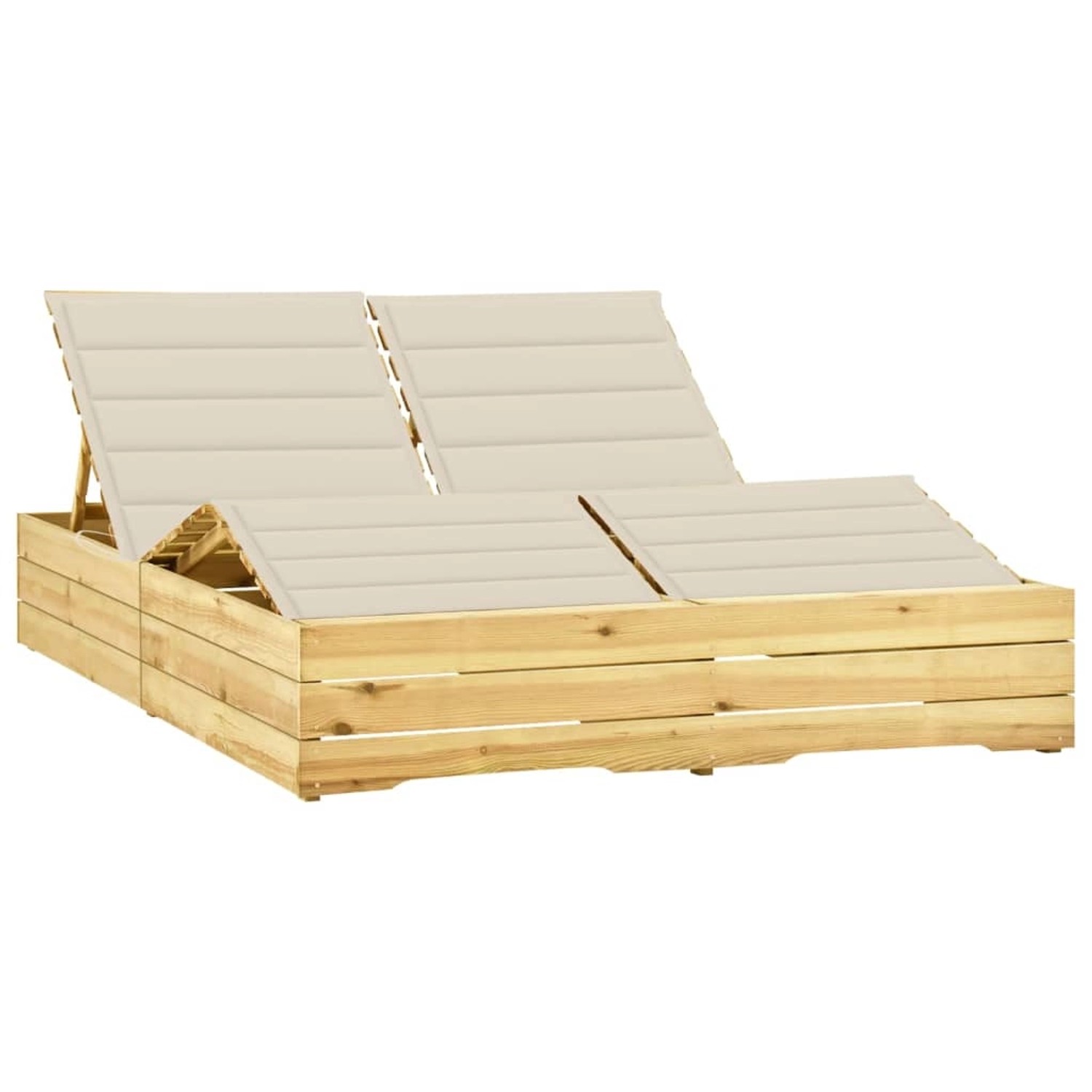 vidaXL Doppel-Sonnenliege mit Creme Auflagen Kiefer Imprägniert 198 x 135 x  30-75  cm