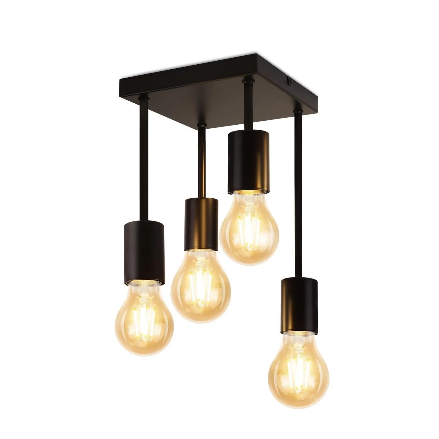 ZMH Deckenleuchte Schwarz Vintage 4-flammig E27 Rechteckig Küchenlampe Metall Hängend
