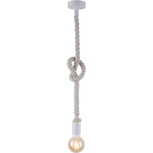 Weiße Just Light Pendelleuchte im DIY-Stil mit Seil und E27 Fassung. Retro Hängelampe.