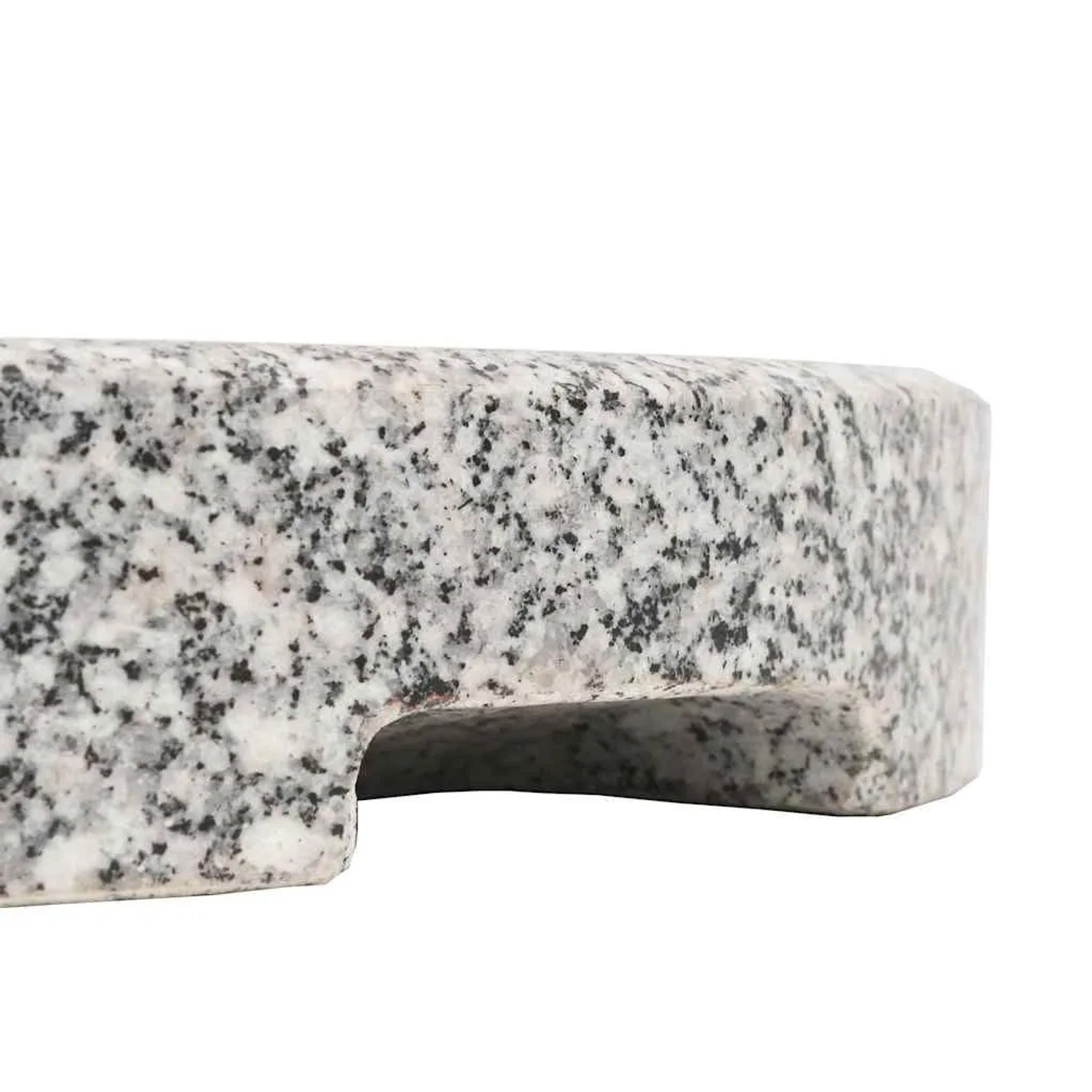 Detailaufnahme: Runder, grauer vidaXL Sonnenschirmständer aus Granit, 20 kg schwer.