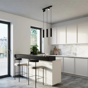 Moderne Sollux Hängeleuchte Ring 3, schwarz, im minimalistischen Küchendesign.