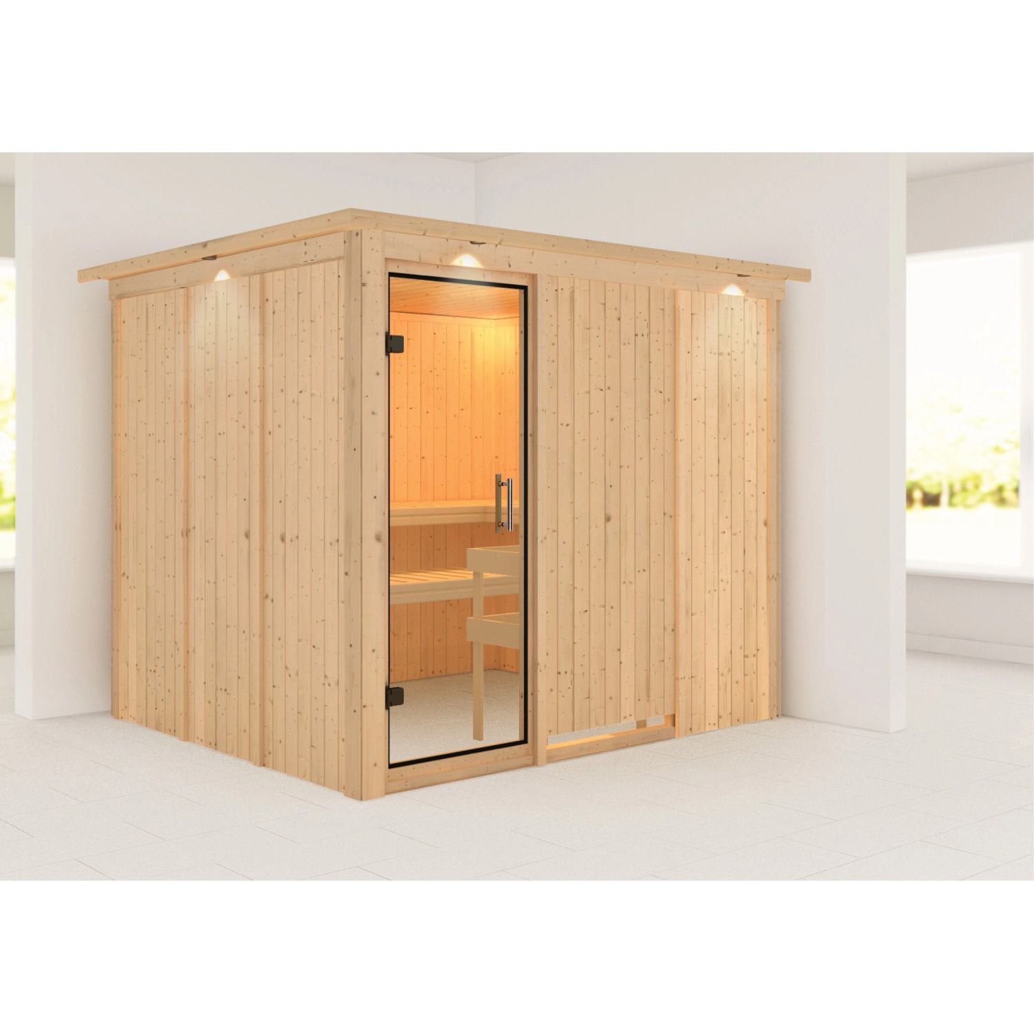 Karibu Sauna Gunda LED-Dachkranz Natur