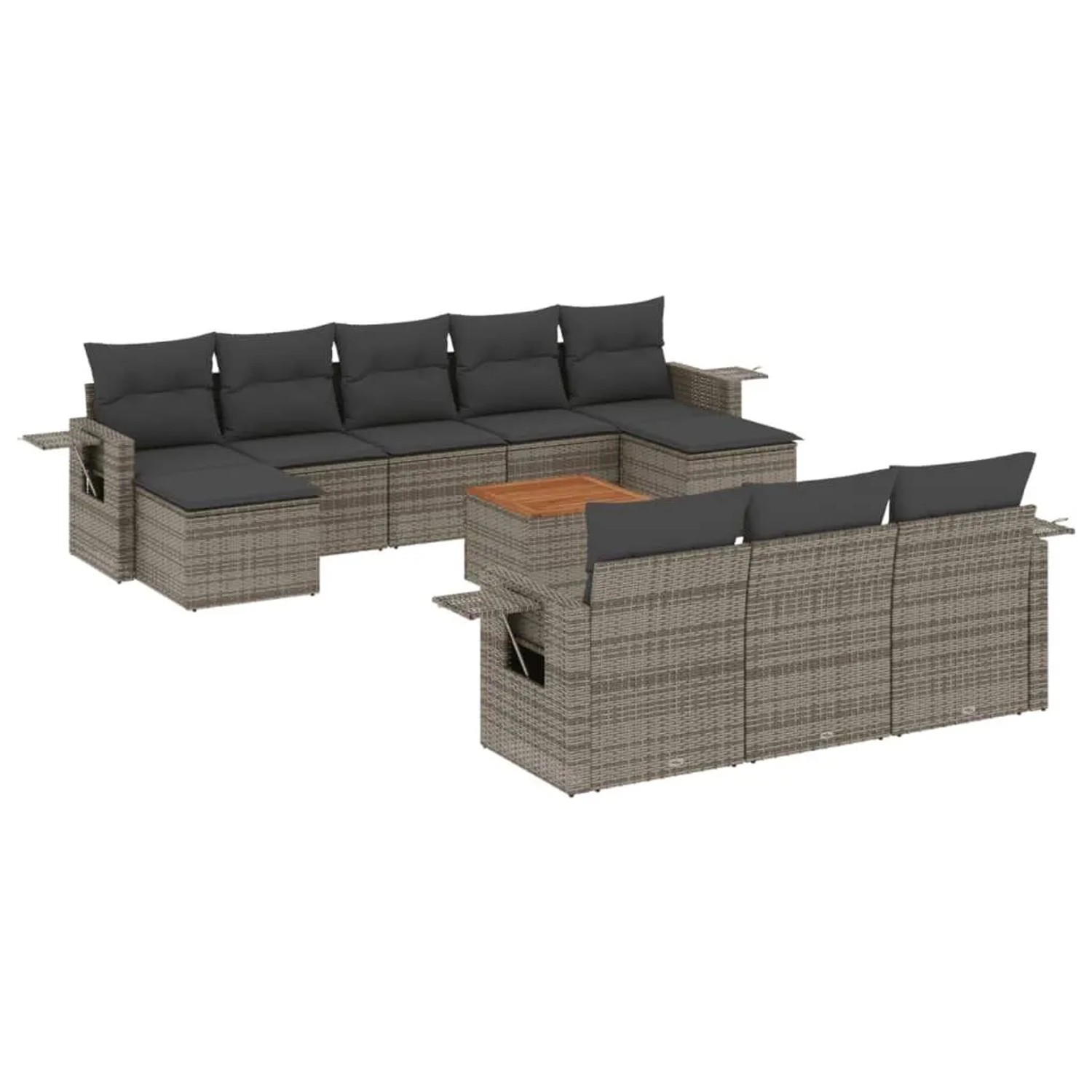 vidaXL 11-Tlg Garten-Sofagarnitur mit Kissen Grau Poly Rattan 3224786
